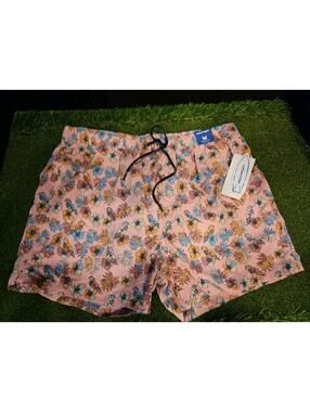 Maamgic Floral Bird Swim Shorts Mens M Above Knee Lined Board Shorts Parrot Flow